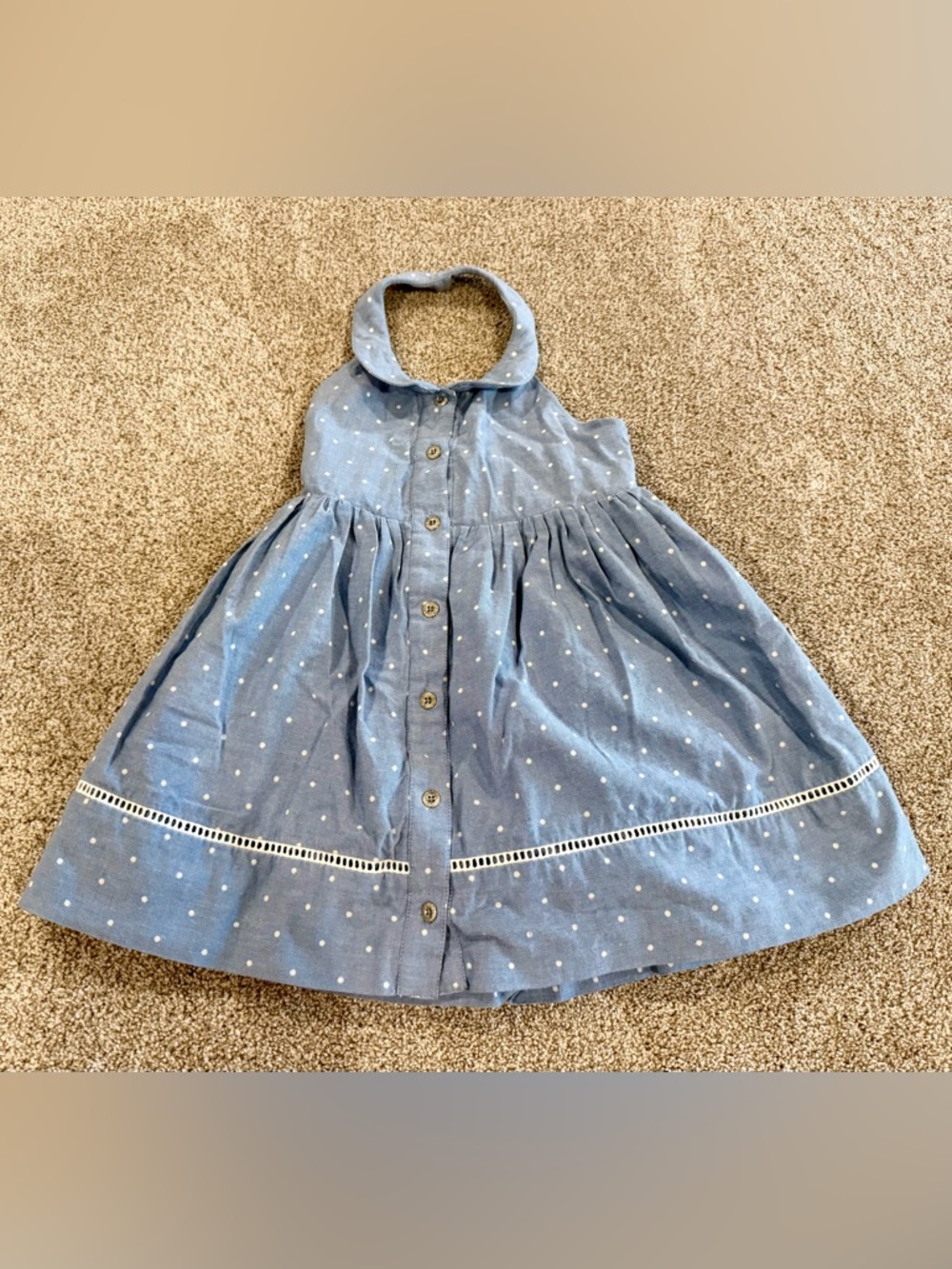 Denim Halter Top Polka Dot Button-Front 3T Dress